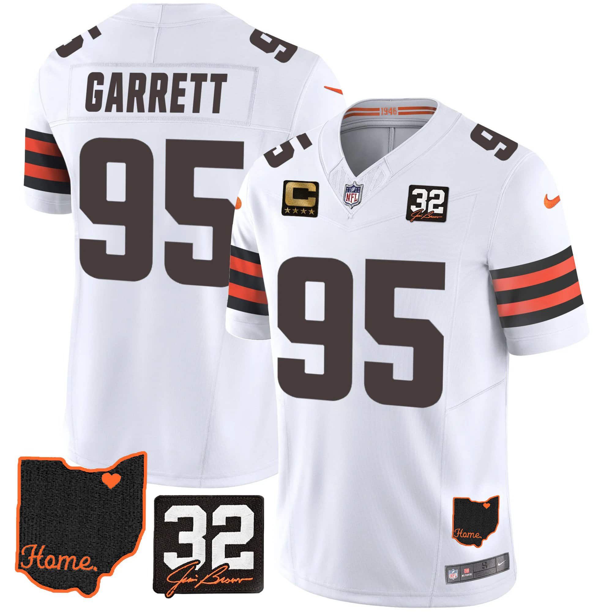 Men Cleveland Browns #95 Garrett White Memorial Home Patch 2024 Nike NFL Jersey